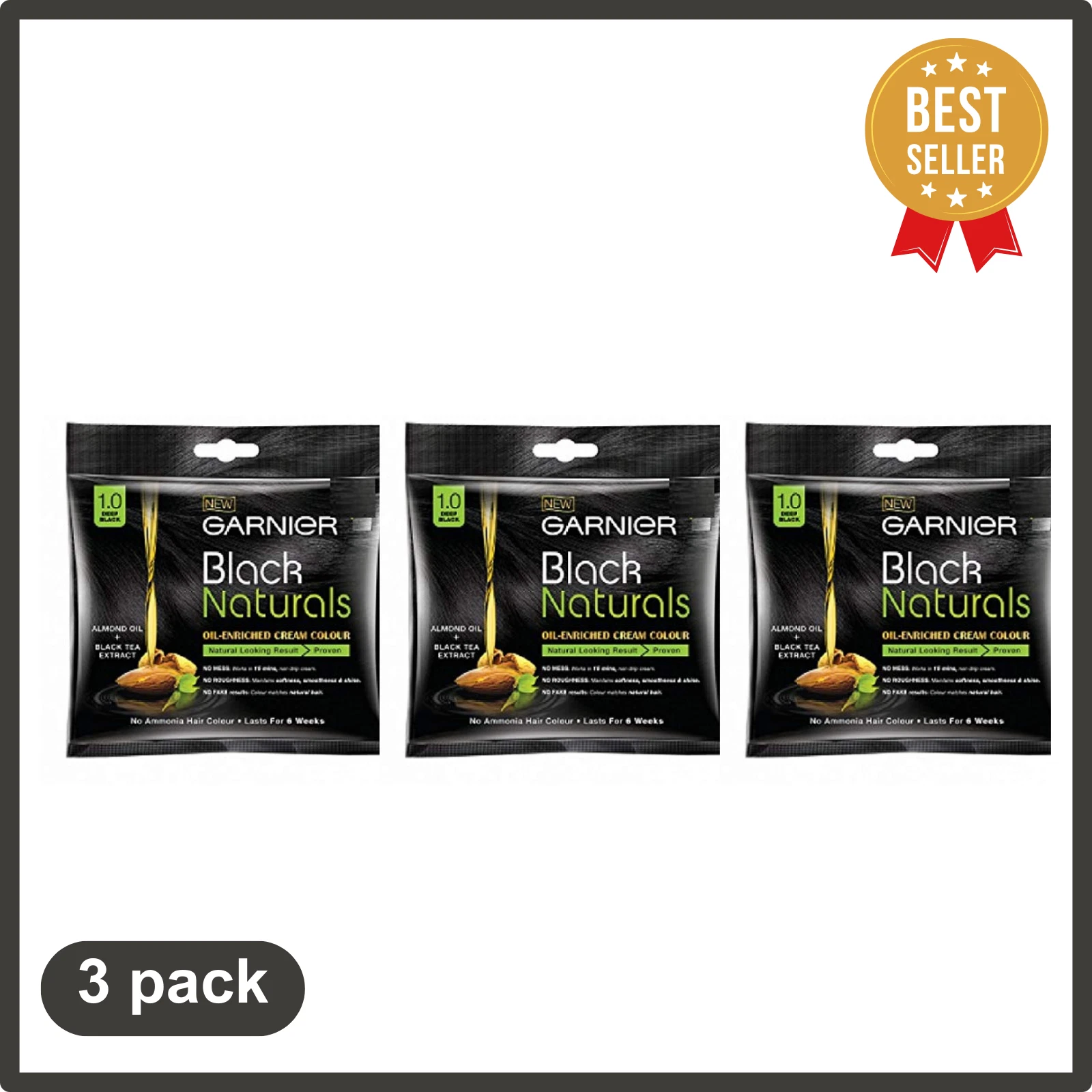 3 pack Garnier Natural Black Brown Hair Colour Ammonia Free Permanent Hair Dye